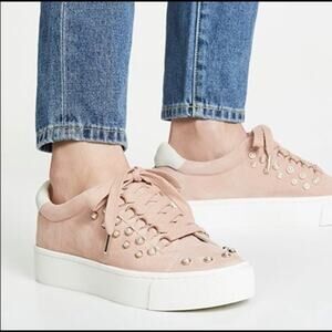 New Joie Pink Suede Platform Sneakers with Pearls